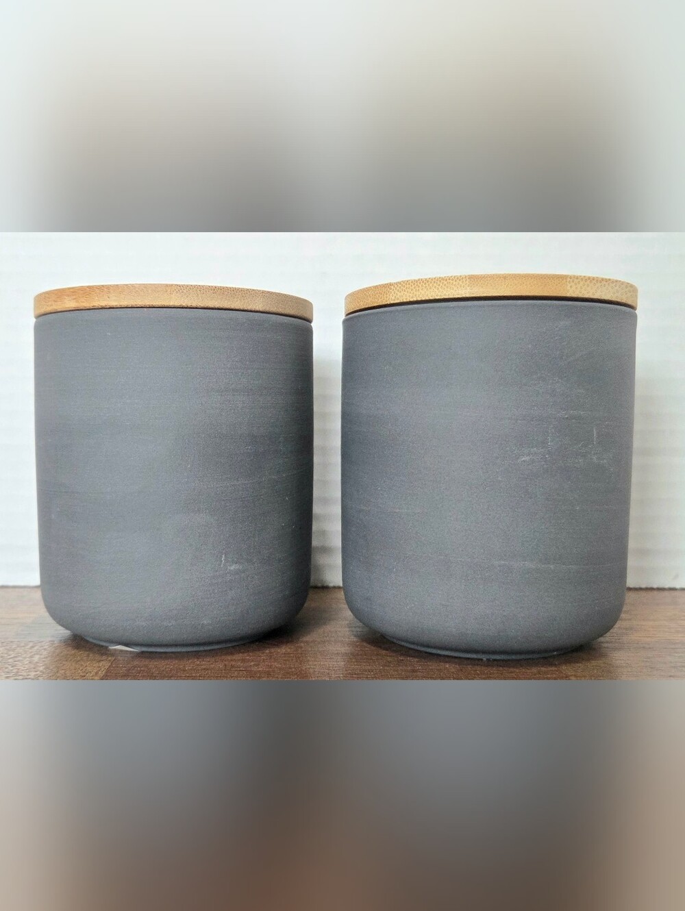 Hobby LibbyGray Ceramic Canister Set with Wood Lids Set Of 2